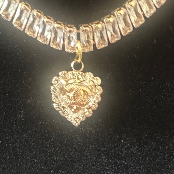 Upcycled Chanel charm on Gold Rhinestone Tennis Necklace - Picture 2 of 8